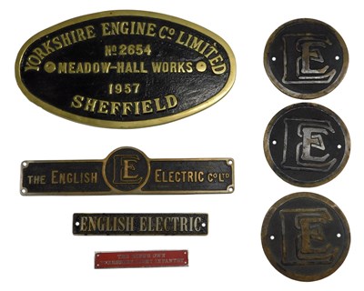 Lot 27 - English electric brass engine plates,...