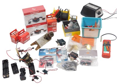 Lot 449 - RC boat motor spares, including servos, motors,...