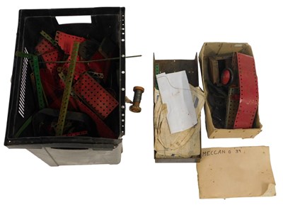 Lot 677 - Assorted Meccano, playworn, and a model booklet.
