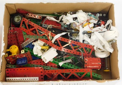 Lot 673 - Assorted Meccano, including wheels and pulleys,...