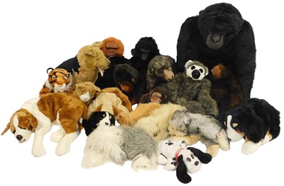 Lot 681 - Soft toys, including a gorilla, tiger, bear,...