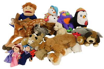 Lot 682 - Soft toys, including a reindeer, dolphin,...
