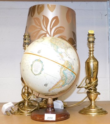 Lot 2092 - A pair of brass table lamp bases, together...
