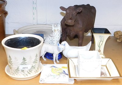 Lot 2072 - A cast iron model of a cow, (AF), a group of...