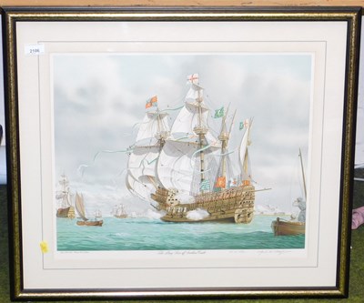 Lot 2106 - A framed print of the Mary Rose off Southsea...