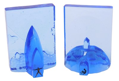 Lot 7 - A pair of Kosta Boda blue glass sculptural...