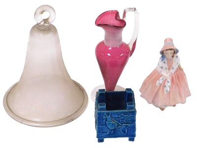 Lot 120 - A 19thC glass smoke bell, cranberry glass jug...