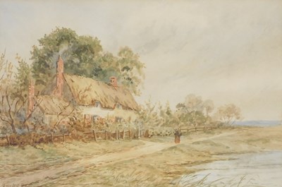Lot 165 - RW McKrae. Landscape with thatched cottage and...