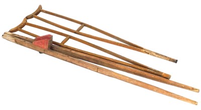 Lot 182 - A pair of vintage wooden crutches, 127cm...