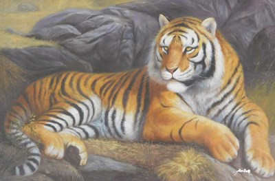 Lot 187 - Late 20thC School. Study of a recumbent tiger,...