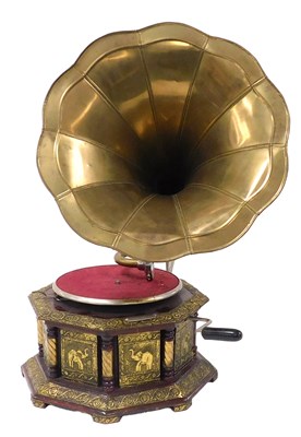 Lot 192 - An Indian wooden and brass wind up gramophone,...