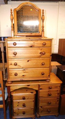 Lot 1049 - A pine bedroom suite, comprising a single...