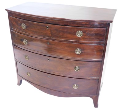Lot 375 - An early 19thC mahogany bow fronted chest of...