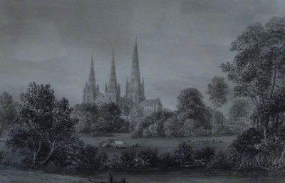 Lot 216 - Circle of John Buckner. Cathedral with spires-...
