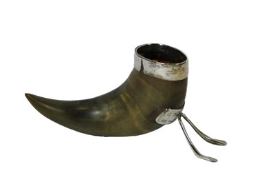 Lot 135 - A horn and silver mounted cornucopia vase,...