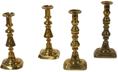 Lot 330 - A pair of Georgian brass candlesticks, 23cm...