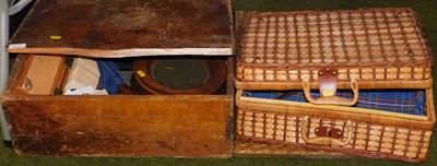 Lot 2197 - A wooden pine box, containing a Technophone,...