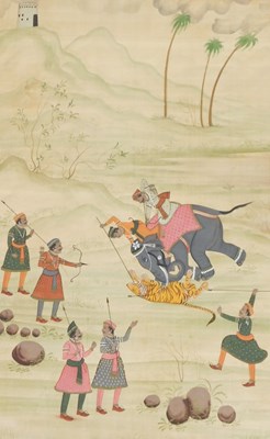 Lot 397 - 19thC Indian School. Figures on an elephant,...