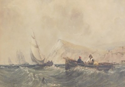 Lot 401 - G.F. Woodhall. Coastal scene with fishermen...