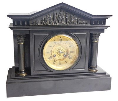 Lot 60 - A late 19thC French black marble portico style...
