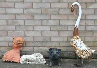 Lot 407 - A pig garden ornament, and other ornaments. (4)