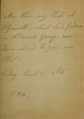 Lot 20 - A letter from William Pitt (1759-1806). 'Are...