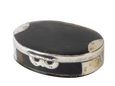 Lot 97 - A George I silver and tortoiseshell oval box,...