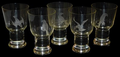 Lot 378 - Five Caithness glass goblets, by David Gulland,...