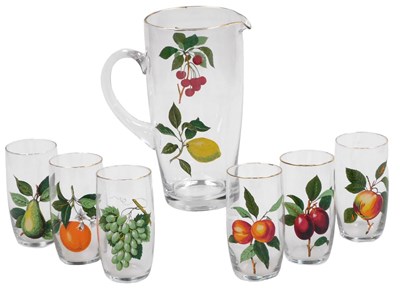 Lot 396 - A mid century cut glass water set, printed...