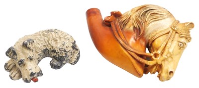Lot 438 - A 19thC meerschaum pipe carved as a horse's...
