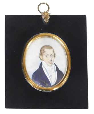 Lot 441 - An early 19thC miniature portrait, head and...