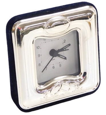 Lot 446 - A silver faced strut clock, rectangular dial...