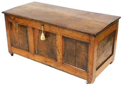 Lot 521 - A 19thC oak coffer, with a triple panelled...