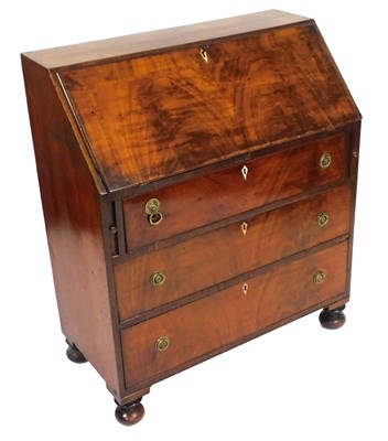 Lot 527 - A Georgian mahogany bureau, with satinwood...