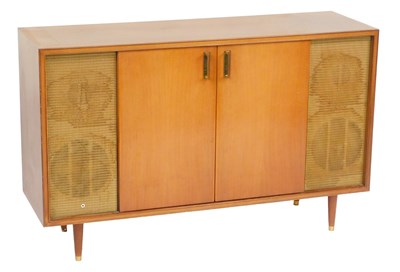 Lot 555 - A mid century teak radiogram, with two doors,...