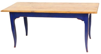 Lot 543 - A pine and blue pained kitchen dining table,...
