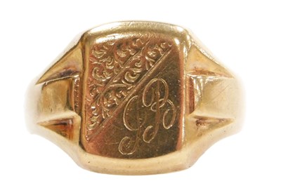 Lot 460 - A 9ct gold signet ring, the rectangular table...