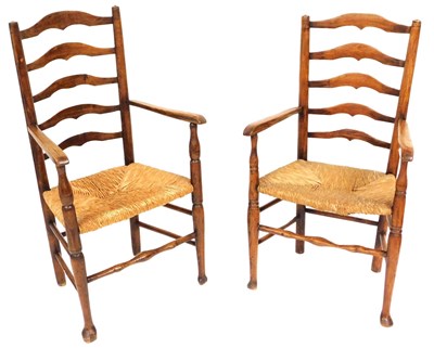 Lot 480 - Two 19thC oak ladder back carver chairs, with...