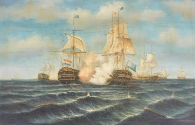 Lot 568 - H. Parker (20thC). An 18thC naval battle scene,...