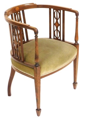 Lot 585 - An Edwardian mahogany and inlaid tub chair,...