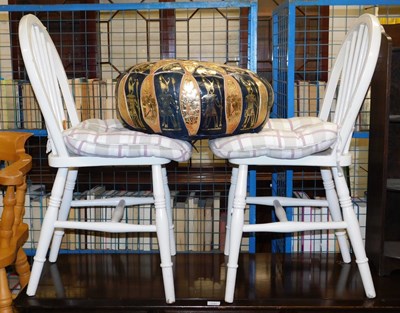 Lot 1140 - A pair of white painted kitchen chairs, with...