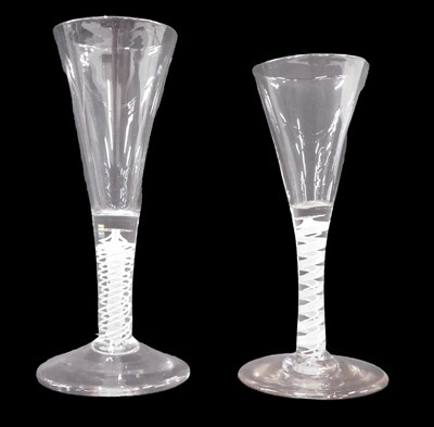 Lot 1217 - Two 18thC tall glasses, with trumpet shaped...