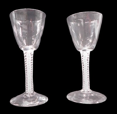 Lot 499 - A pair of 18thC wine glasses, with rounded...