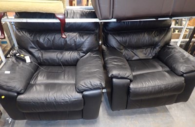 Lot 2572 - A pair of black leather armchairs, one...