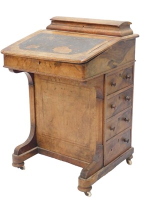 Lot 1402 - A Victorian walnut and marquetry Davenport,...