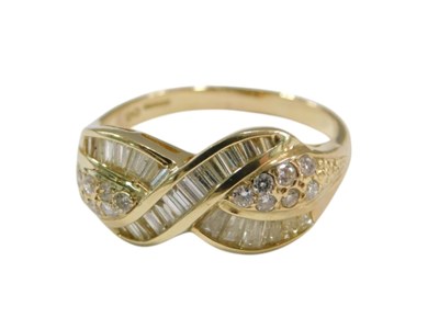 Lot 433 - An 18ct gold and diamond ring, in a crossover...