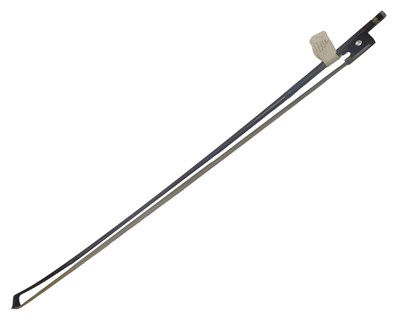 Lot 1260 - A nickel silver mounted mahogany violin bow,...
