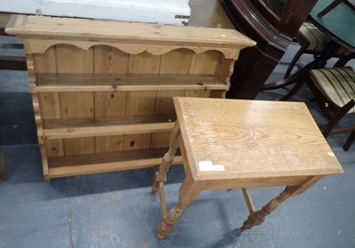 Lot 2530 - A pine hanging wall shelf, 75cm high, and a...