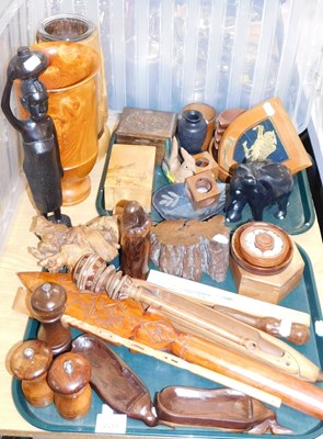 Lot 2219 - Treen and wooden carvings, including a Fijian...