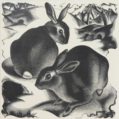 Lot 275 - Agnes Miller Parker. Two Rabbits, woodblock...